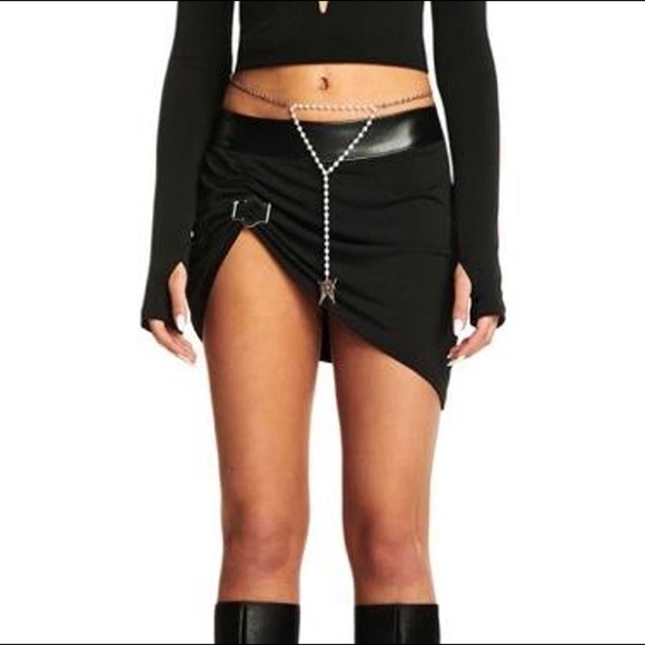 I.AM.GIA Black Mini Skirt with Silver Buckle and Leather Waist Band
